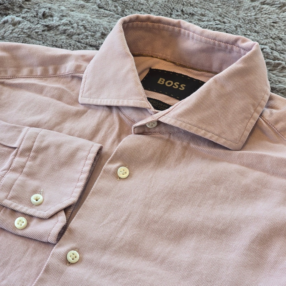 BOSS Hugo Boss Mens Pink Regular Fit Organic Cotton Italian Fabric Shirt Sz 15